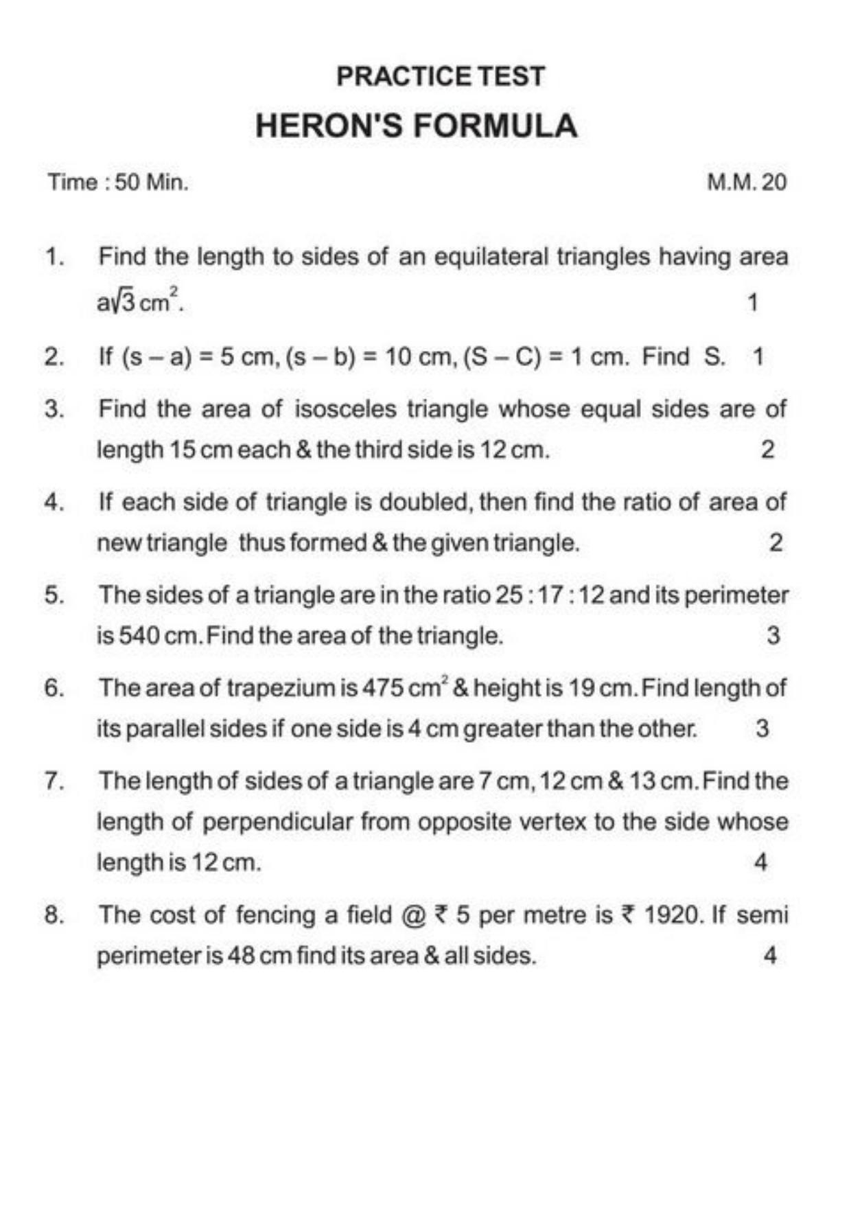 Class 9 Notes, Question & Practice Paper - Mathematics (Topic 12 : Herons Formula) - Page 9
