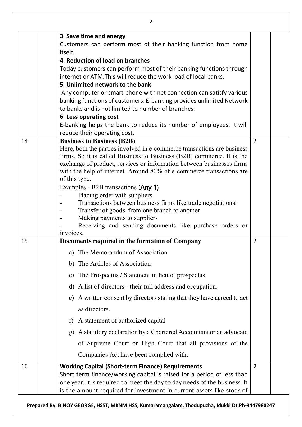 Kerala Plus One 2022 Business Studies Answer Key (Model) - Page 2