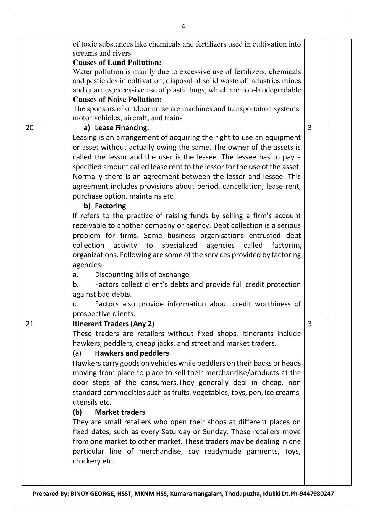 Kerala Plus One 2022 Business Studies Answer Key (Model) - Page 4