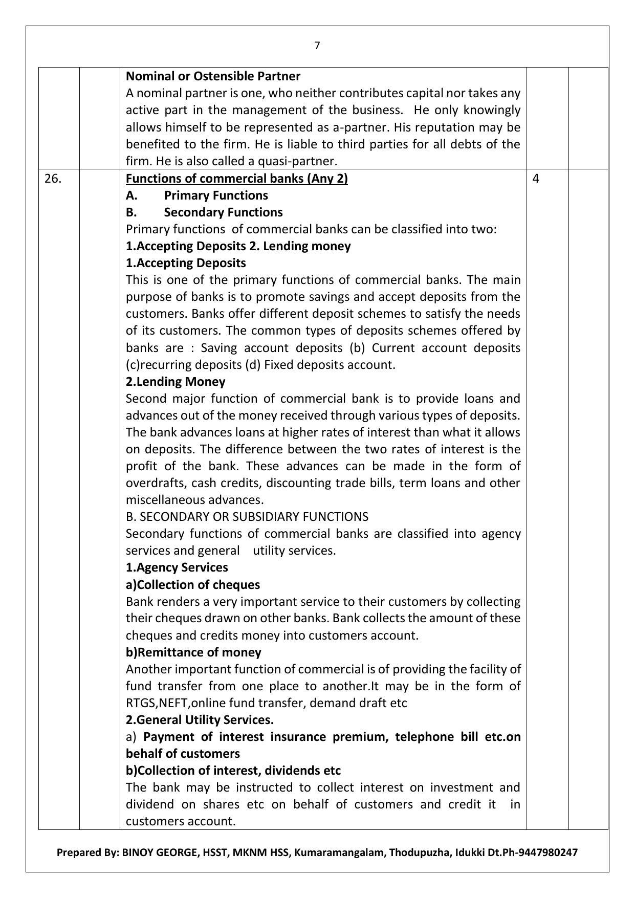Kerala Plus One 2022 Business Studies Answer Key (Model) - Page 7