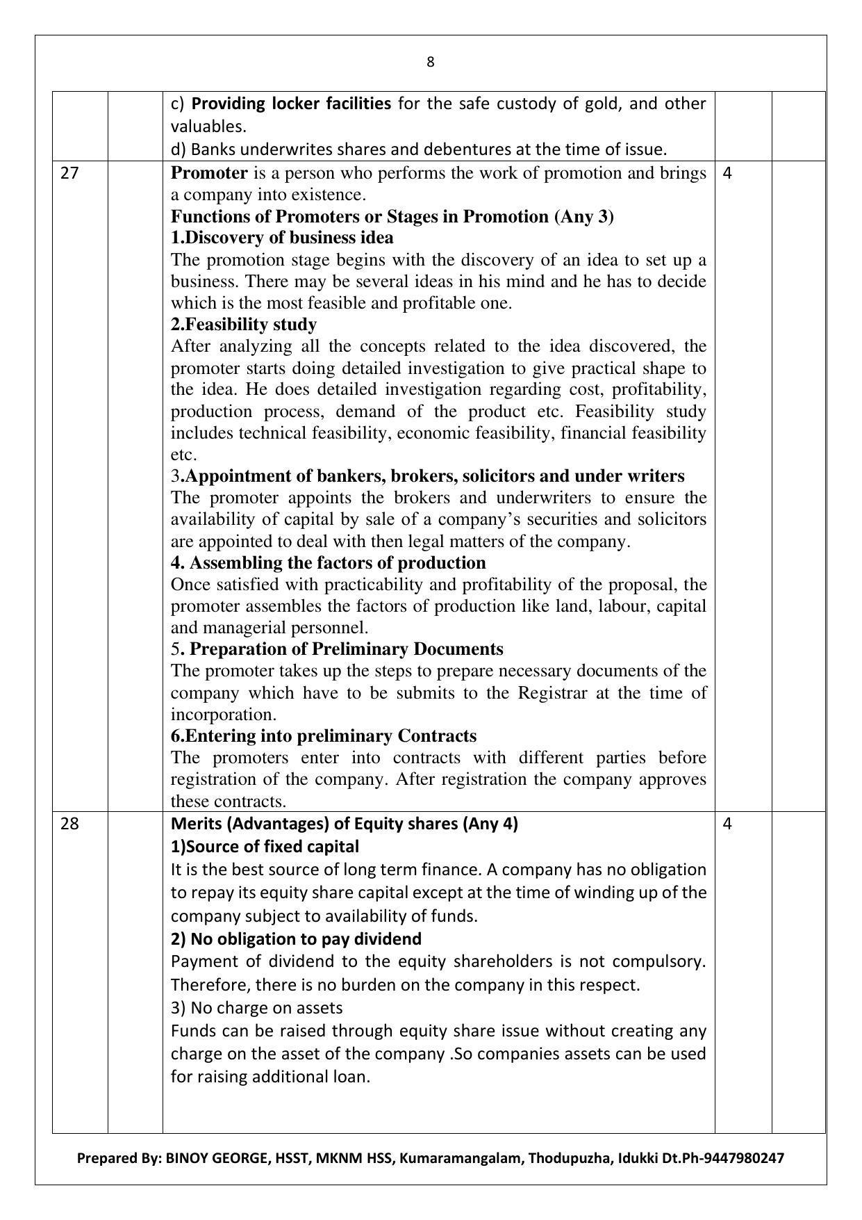 Kerala Plus One 2022 Business Studies Answer Key (Model) - Page 8