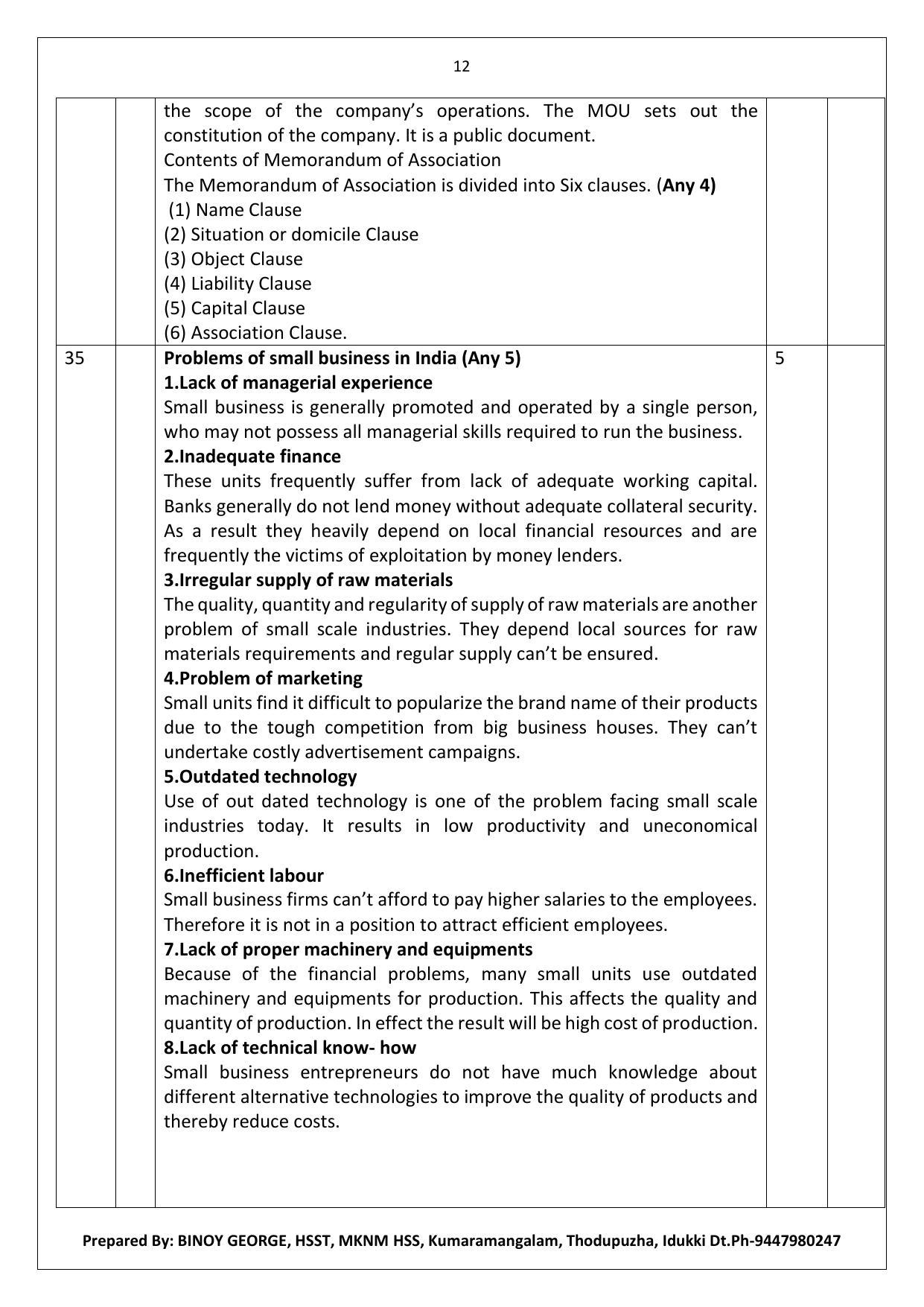 Kerala Plus One 2022 Business Studies Answer Key (Model) - Page 12
