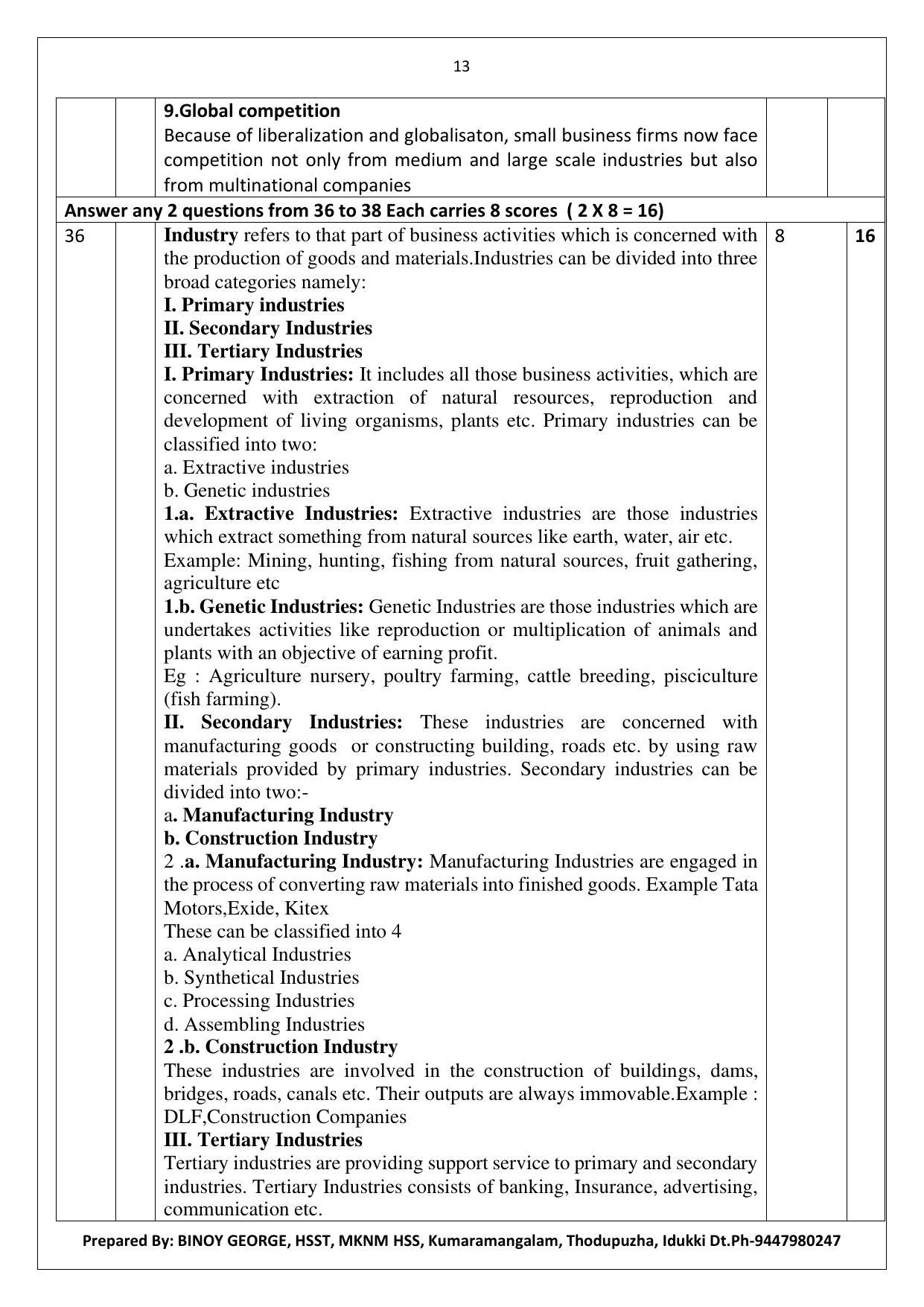 Kerala Plus One 2022 Business Studies Answer Key (Model) - Page 13