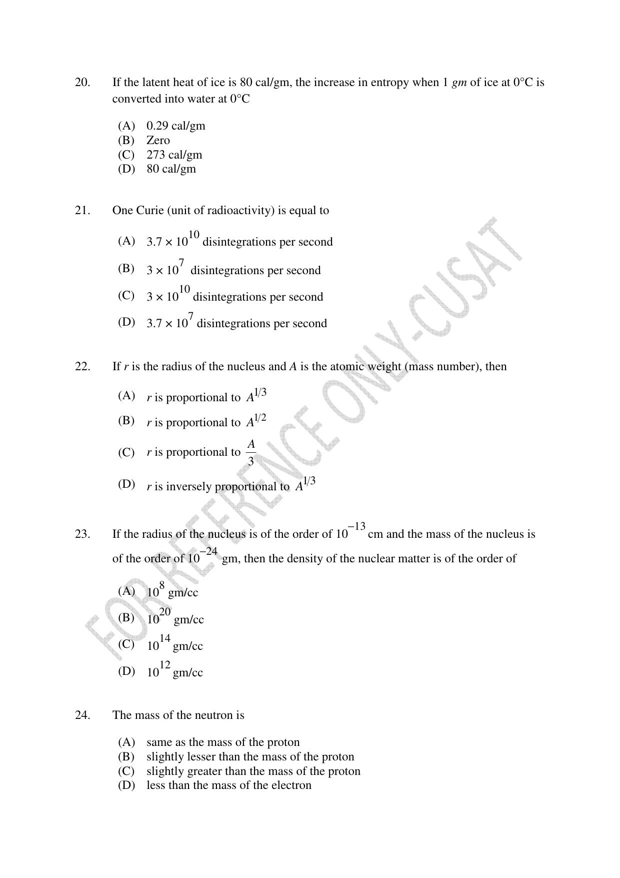CUSAT CAT 2022 MSc Forensic Science Question Paper - Page 5