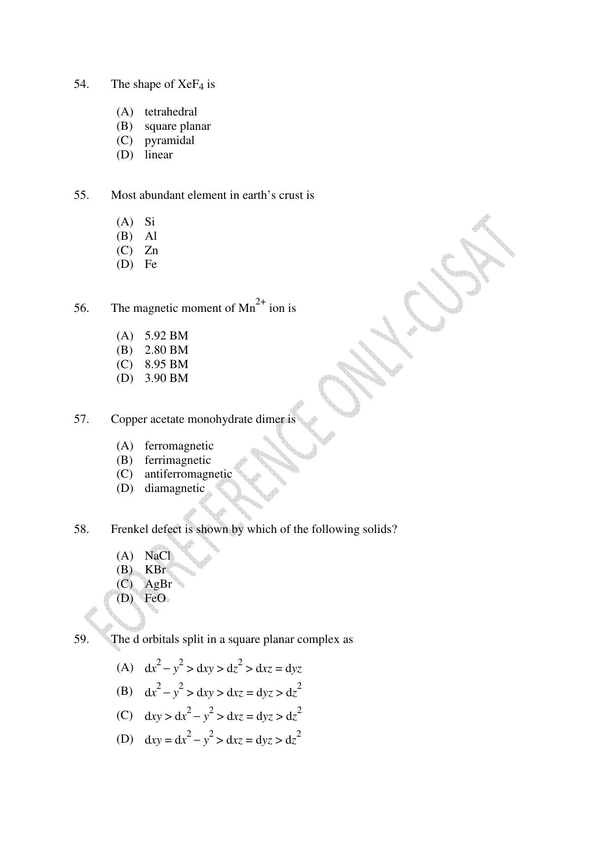 CUSAT CAT 2022 MSc Forensic Science Question Paper - Page 11