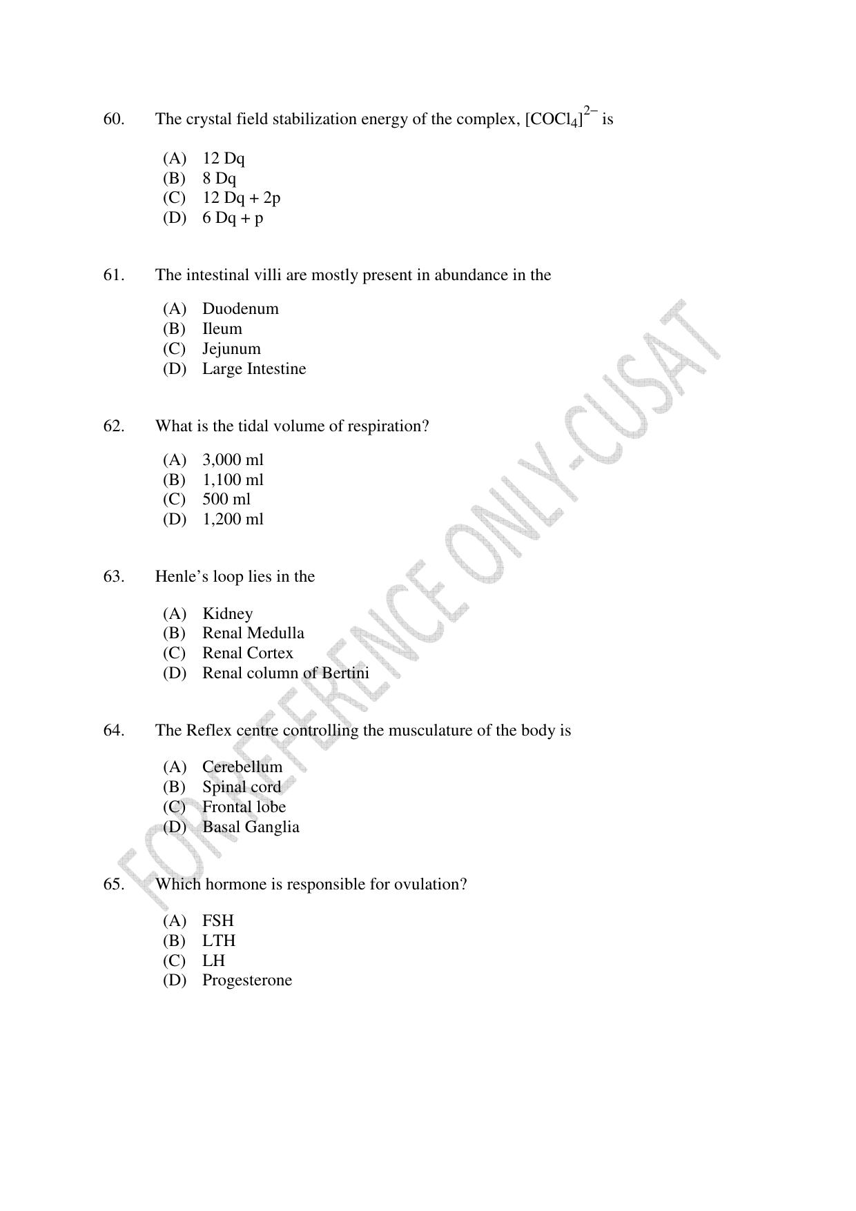 CUSAT CAT 2022 MSc Forensic Science Question Paper - Page 12