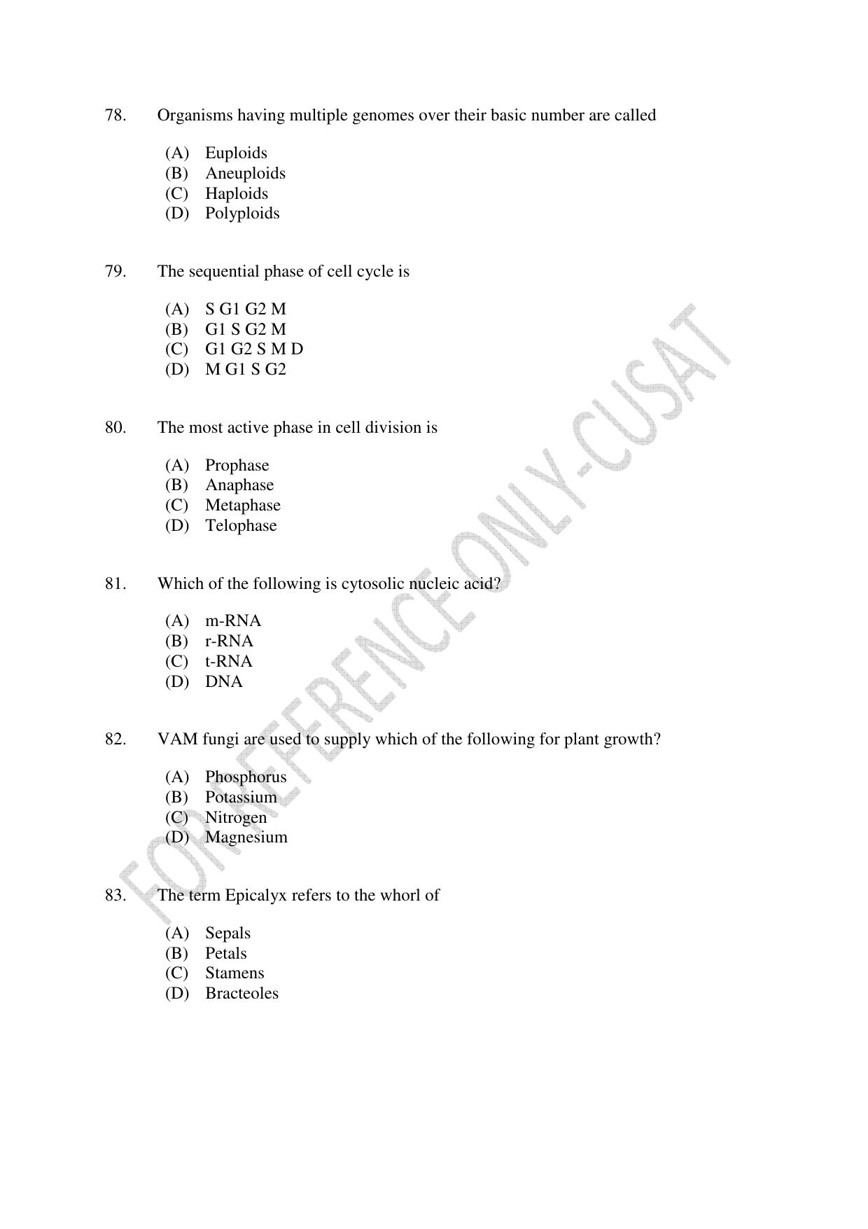 CUSAT CAT 2022 MSc Forensic Science Question Paper - Page 15