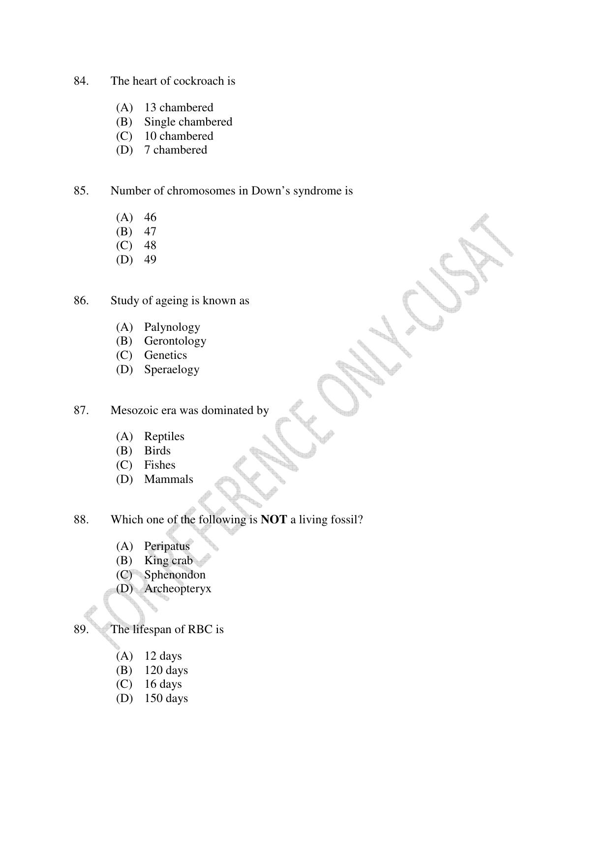 CUSAT CAT 2022 MSc Forensic Science Question Paper - Page 16