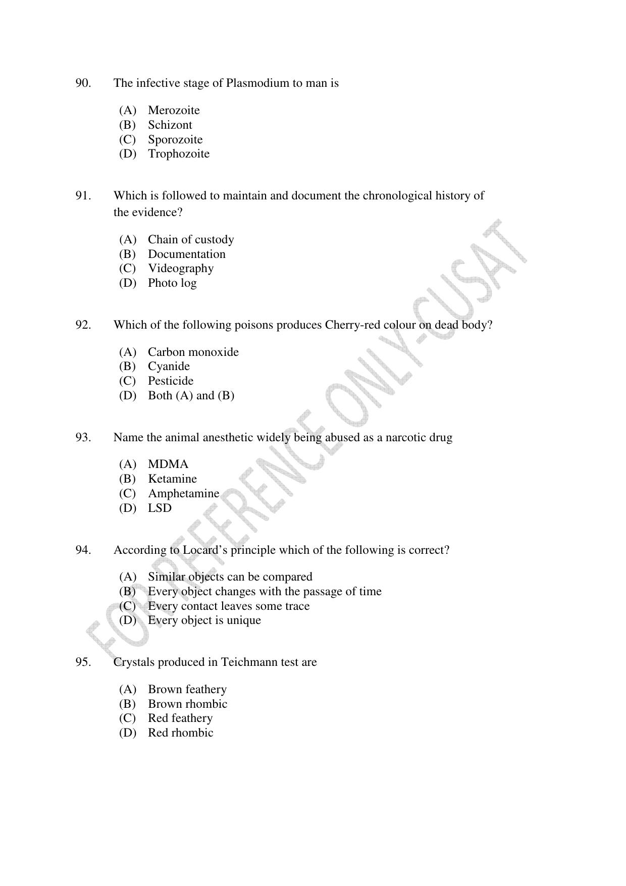CUSAT CAT 2022 MSc Forensic Science Question Paper - Page 17