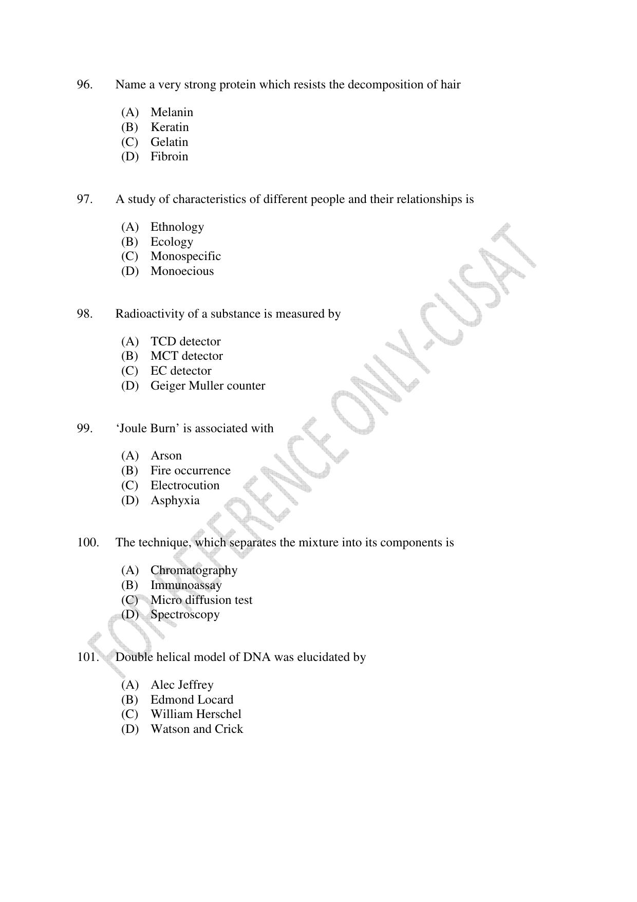 CUSAT CAT 2022 MSc Forensic Science Question Paper - Page 18