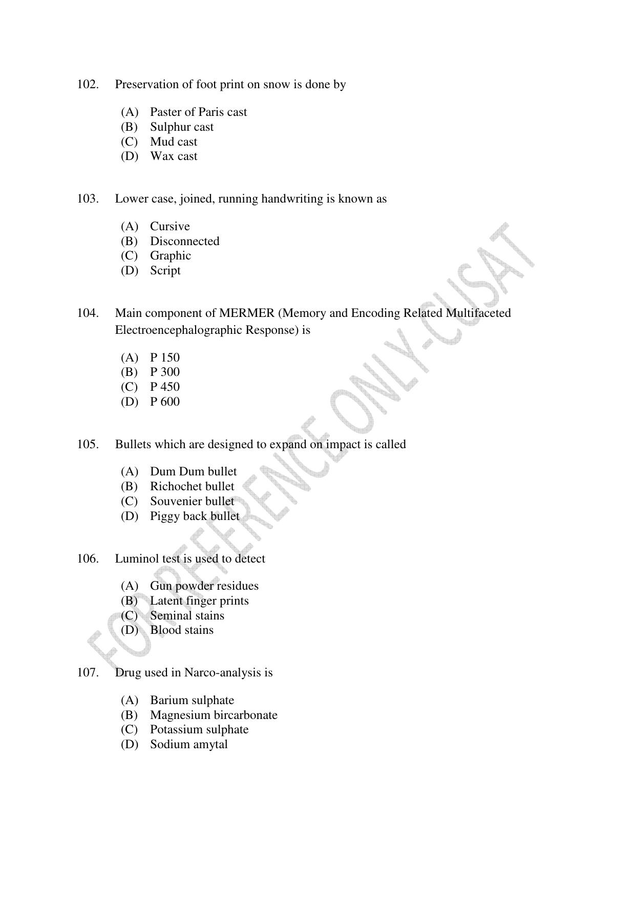 CUSAT CAT 2022 MSc Forensic Science Question Paper - Page 19