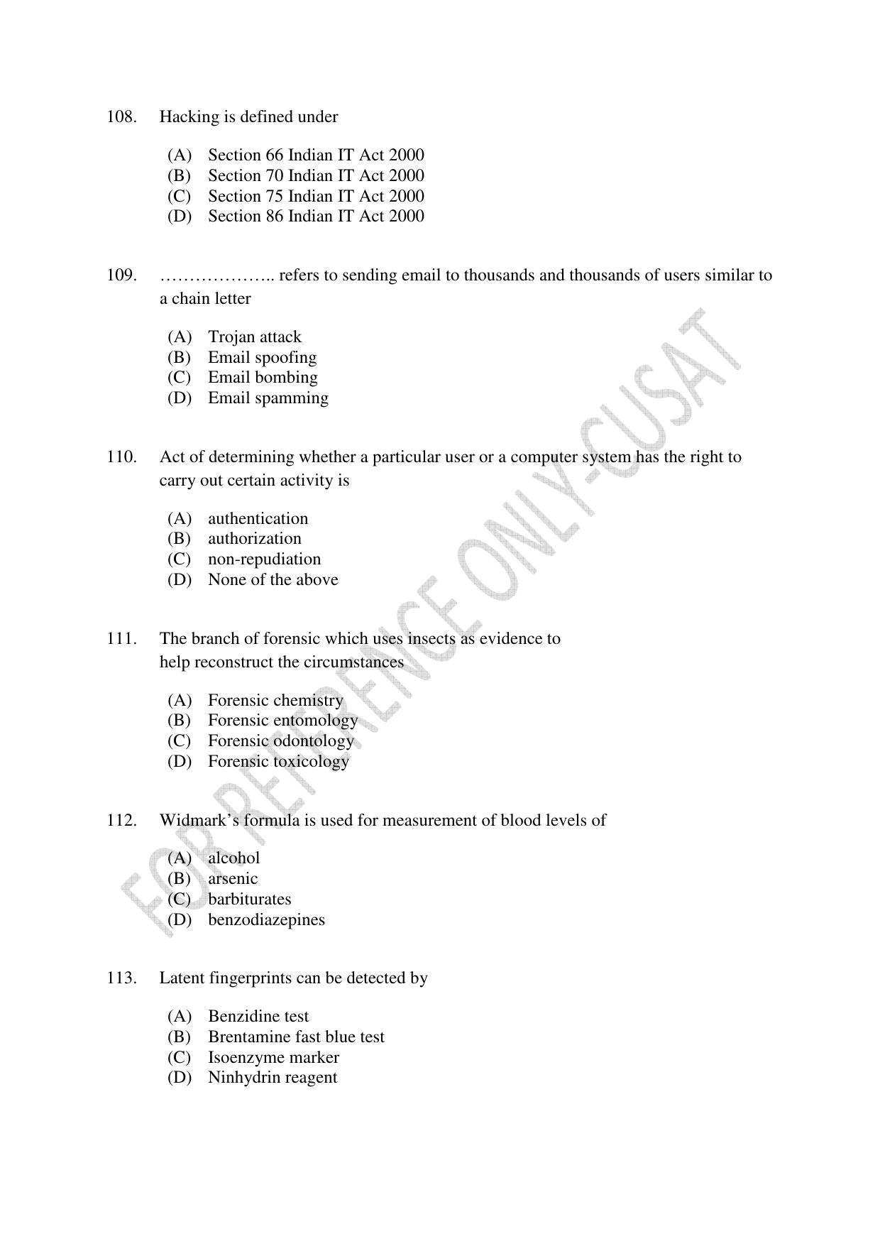 CUSAT CAT 2022 MSc Forensic Science Question Paper - Page 20