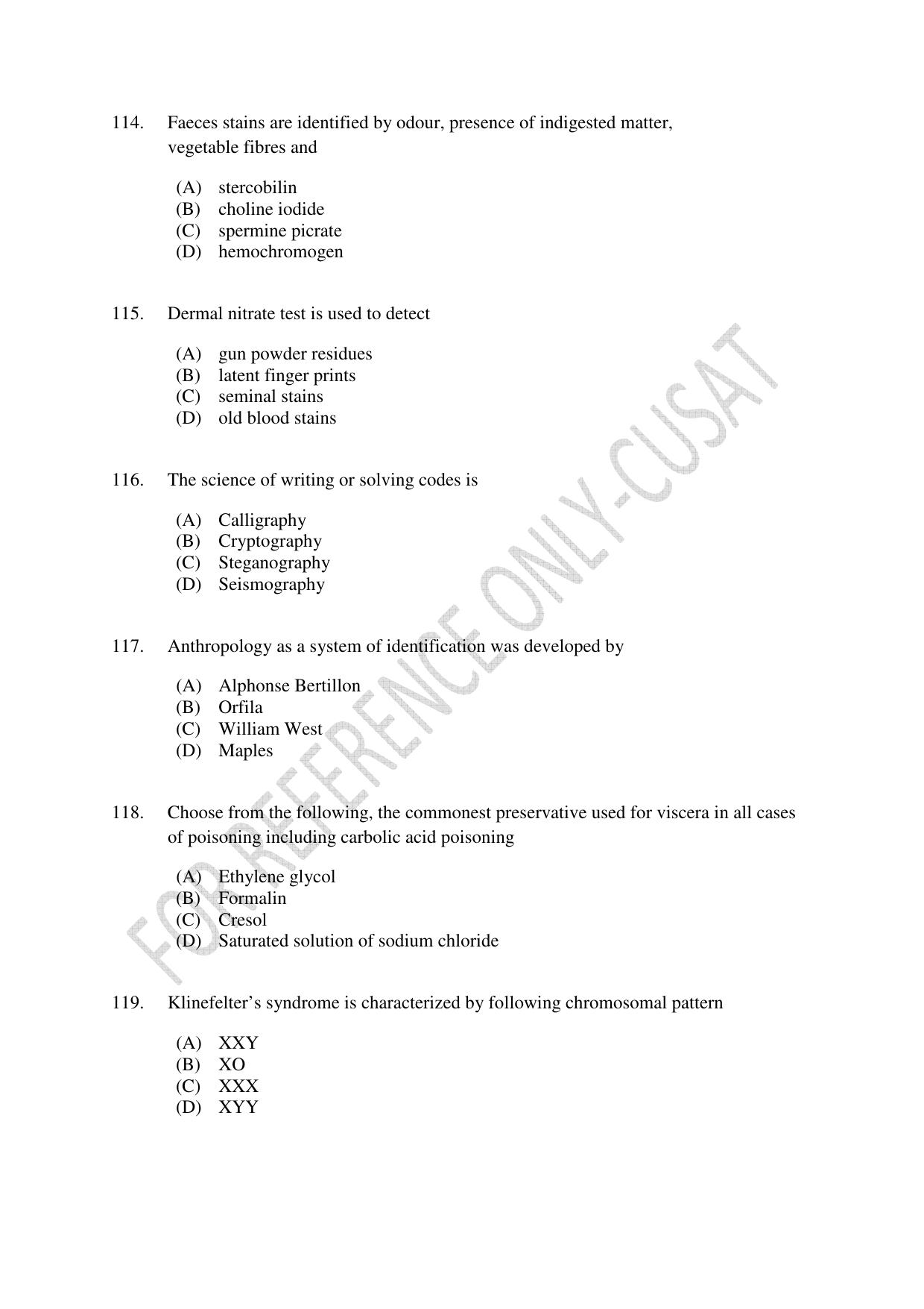 CUSAT CAT 2022 MSc Forensic Science Question Paper - Page 21