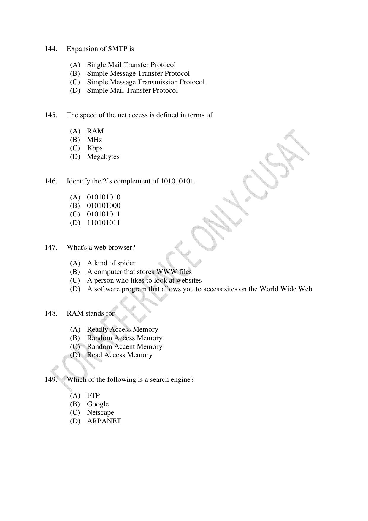 CUSAT CAT 2022 MSc Forensic Science Question Paper - Page 26