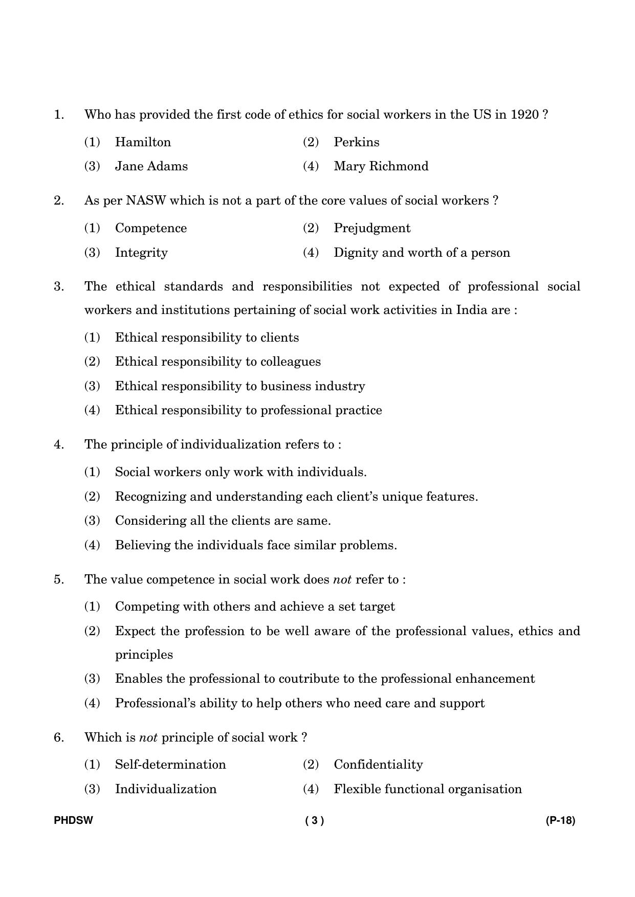 IGNOU PhD Entrance Test Ph. D. (Social Work) Entrance Test, July, 2023 Question Paper - Page 4