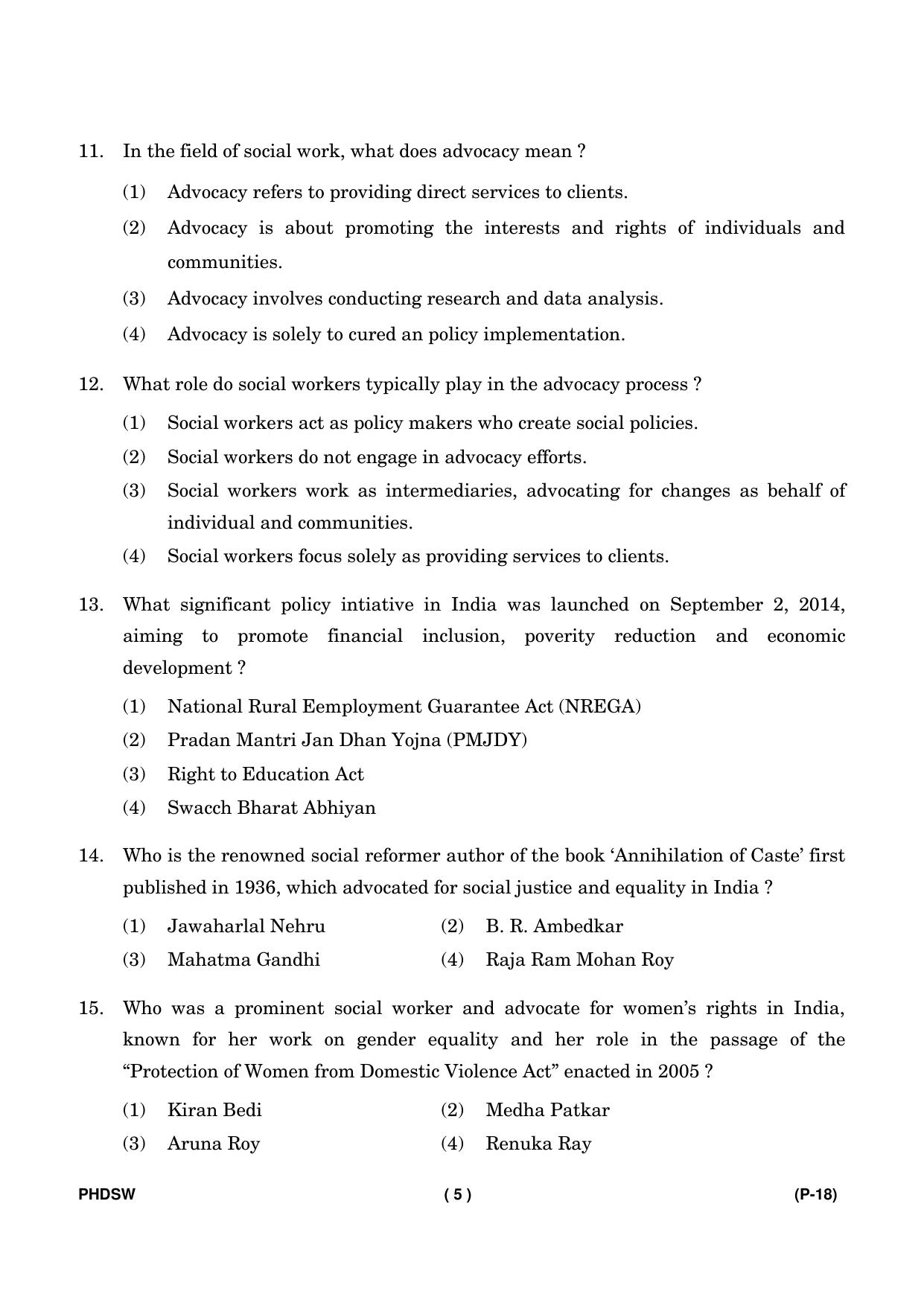 IGNOU PhD Entrance Test Ph. D. (Social Work) Entrance Test, July, 2023 Question Paper - Page 6