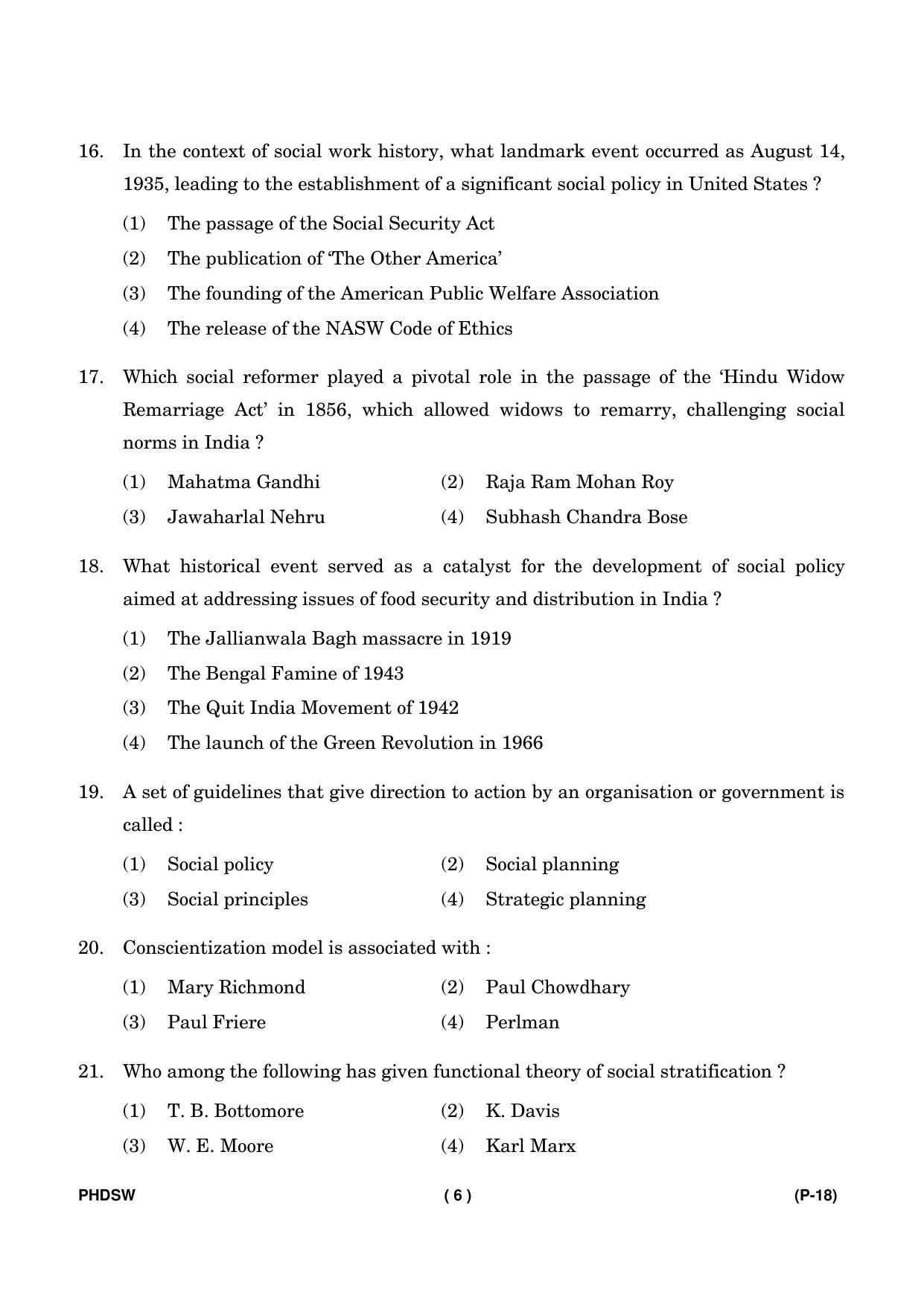 IGNOU PhD Entrance Test Ph. D. (Social Work) Entrance Test, July, 2023 Question Paper - Page 7