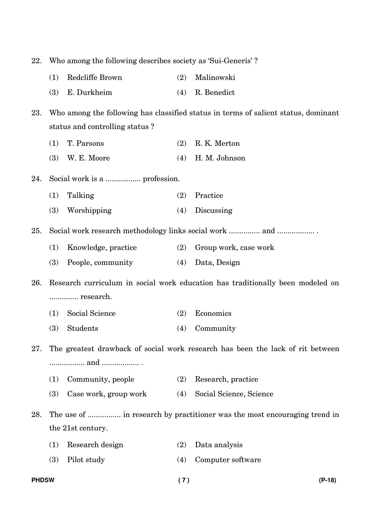 IGNOU PhD Entrance Test Ph. D. (Social Work) Entrance Test, July, 2023 Question Paper - Page 8