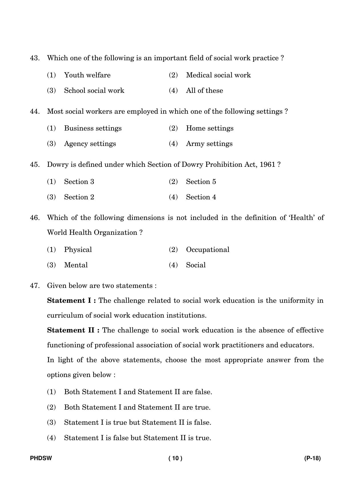 IGNOU PhD Entrance Test Ph. D. (Social Work) Entrance Test, July, 2023 Question Paper - Page 11