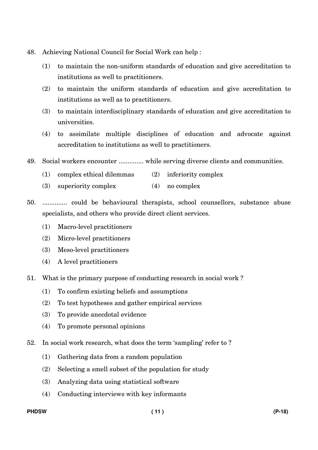 IGNOU PhD Entrance Test Ph. D. (Social Work) Entrance Test, July, 2023 Question Paper - Page 12
