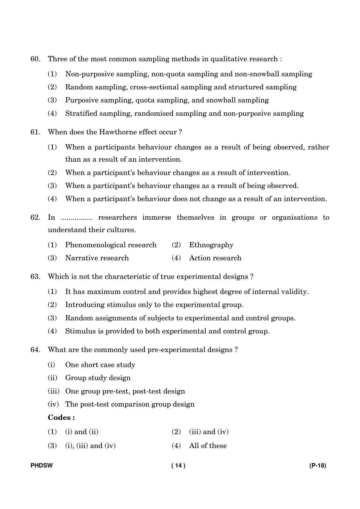 IGNOU PhD Entrance Test Ph. D. (Social Work) Entrance Test, July, 2023 Question Paper - Page 15