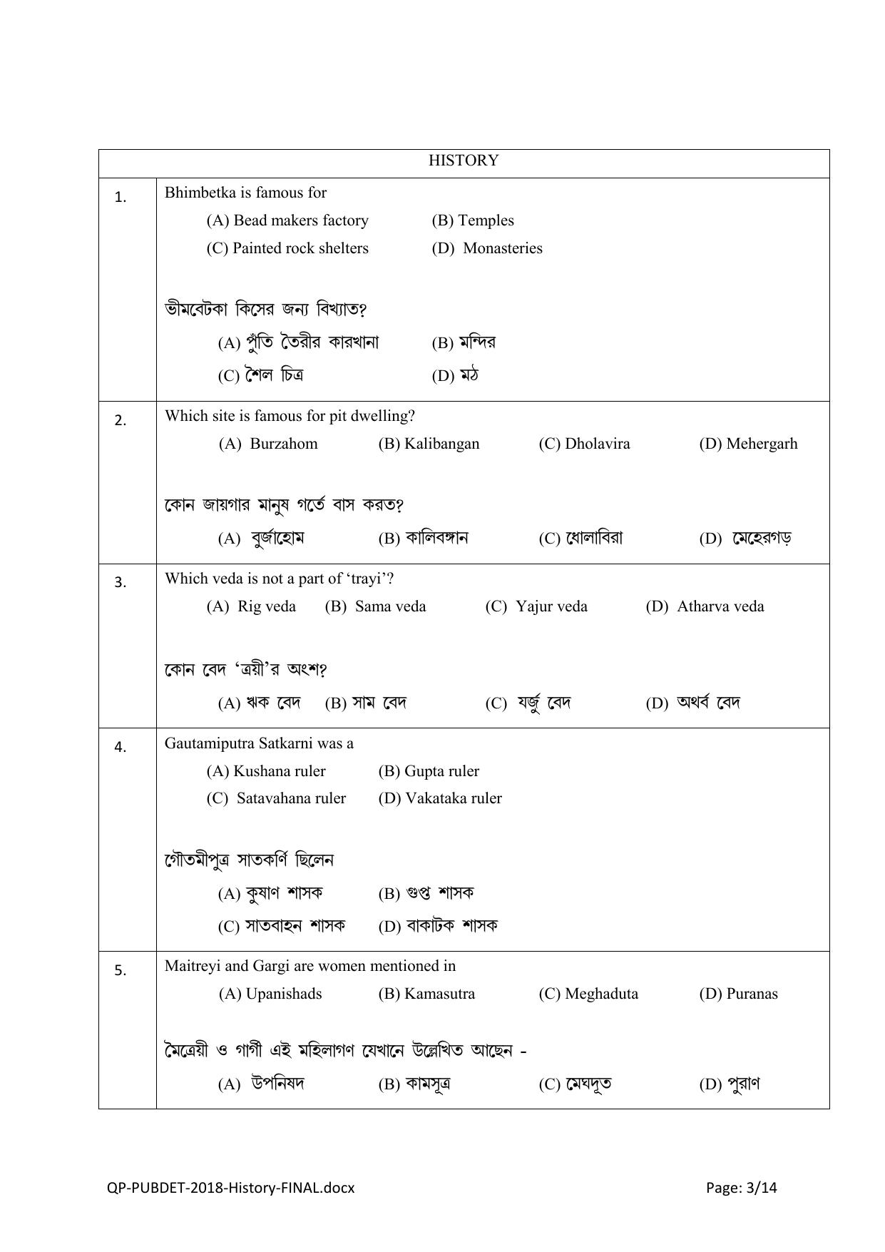 PUBDET 2018 History Question Paper - Page 3