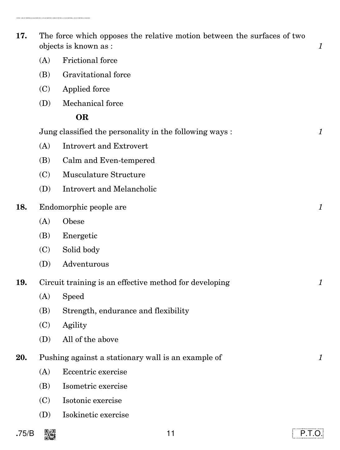 CBSE Class 12 Physical Education 2020 Compartment Question Paper - Page 11