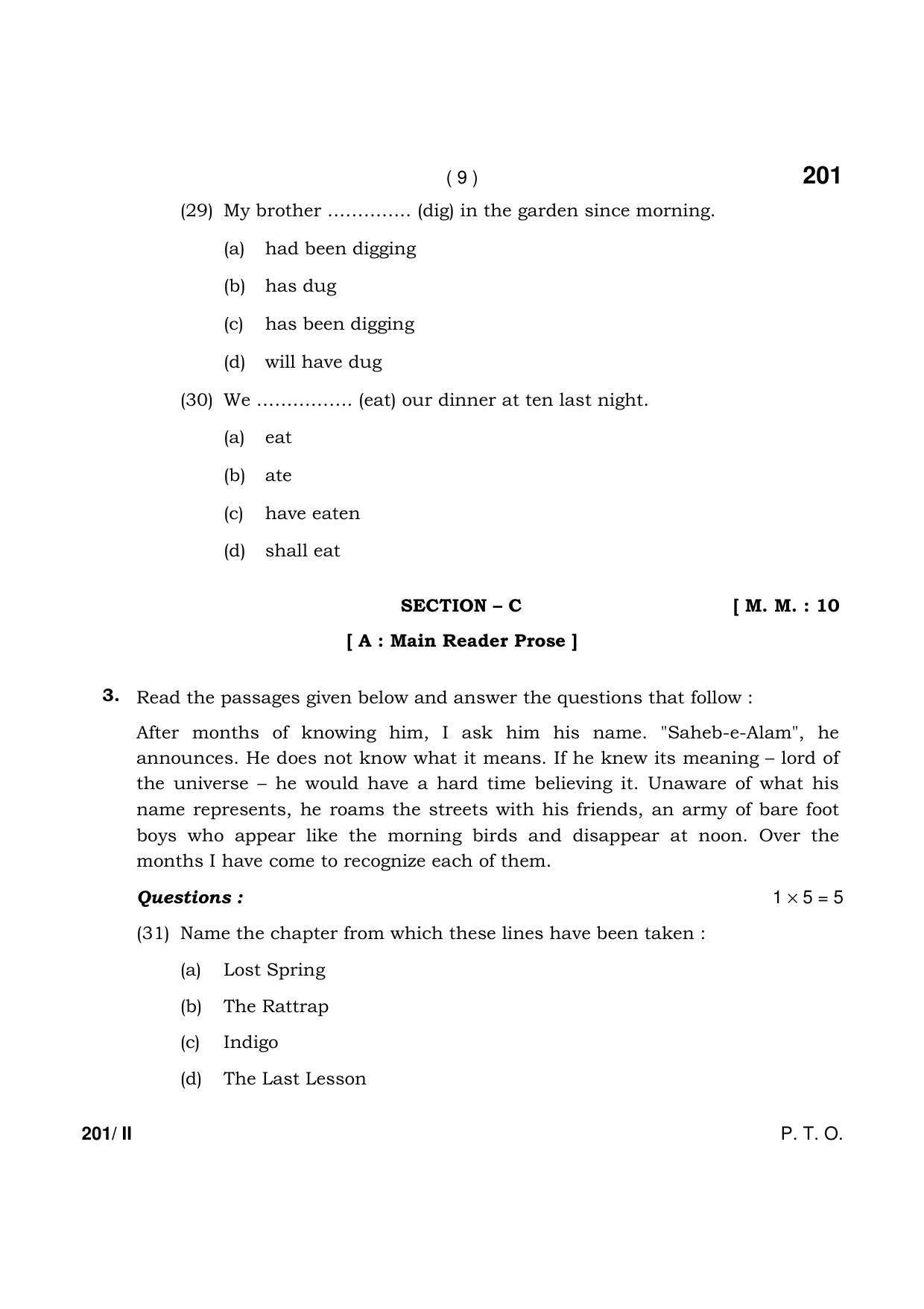 Haryana Board HBSE Class 12 English (Core) Part-II 2021 Question Paper - Page 9
