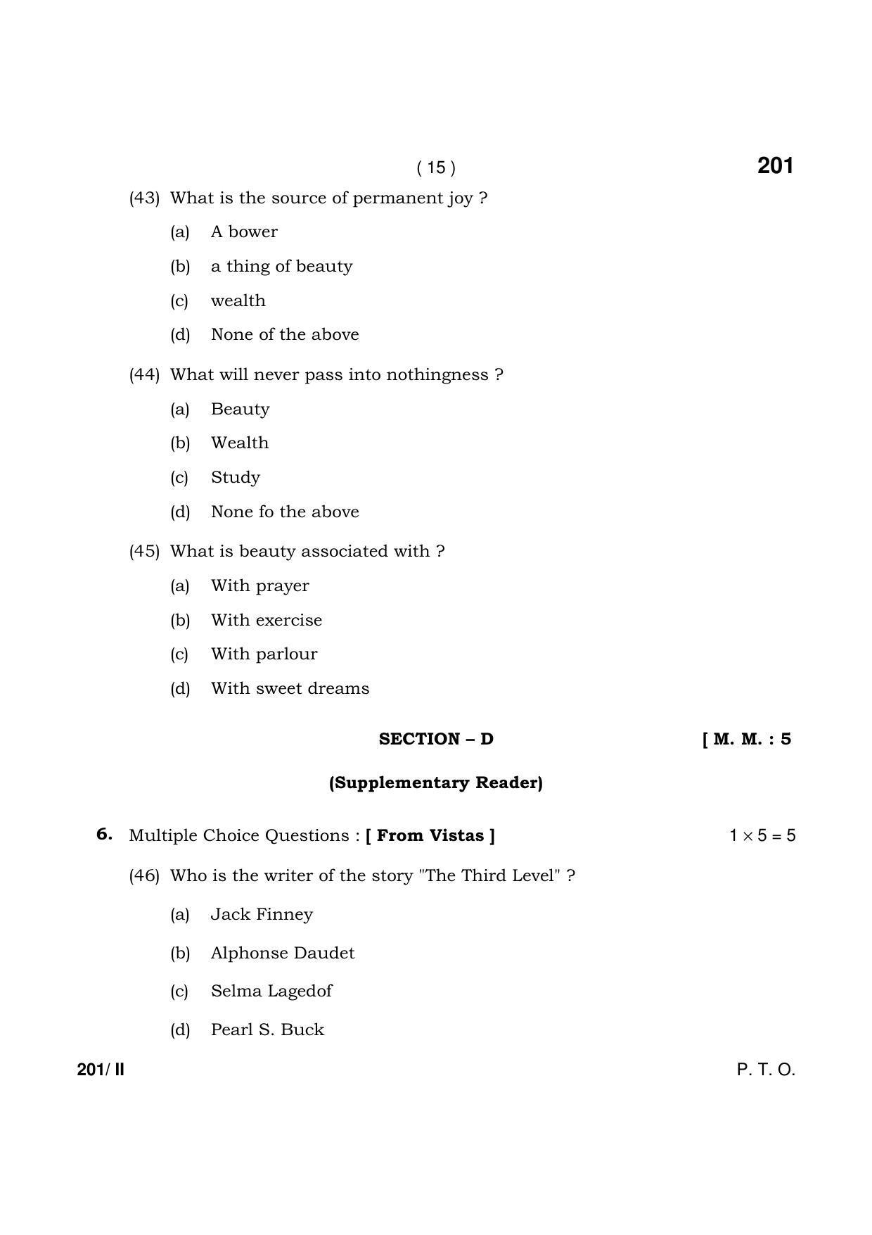 Haryana Board HBSE Class 12 English (Core) Part-II 2021 Question Paper - Page 15