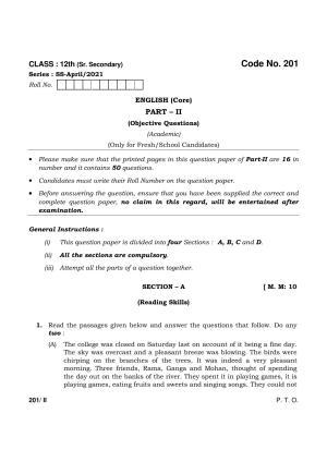 Haryana Board HBSE Class 12 English (Core) Part-II 2021 Question Paper
