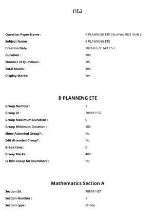 JEE Mains 2021: B Planning Telugu (Shift 2) 23-02-2021 Question Paper