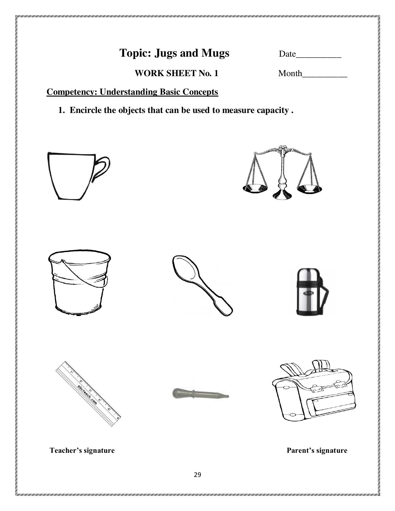 Worksheets for Class 2 Maths Assignment 53 Jugs and Mugs - Page 1