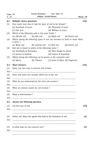 Worksheet for Class 4 Social Science Assignment 6