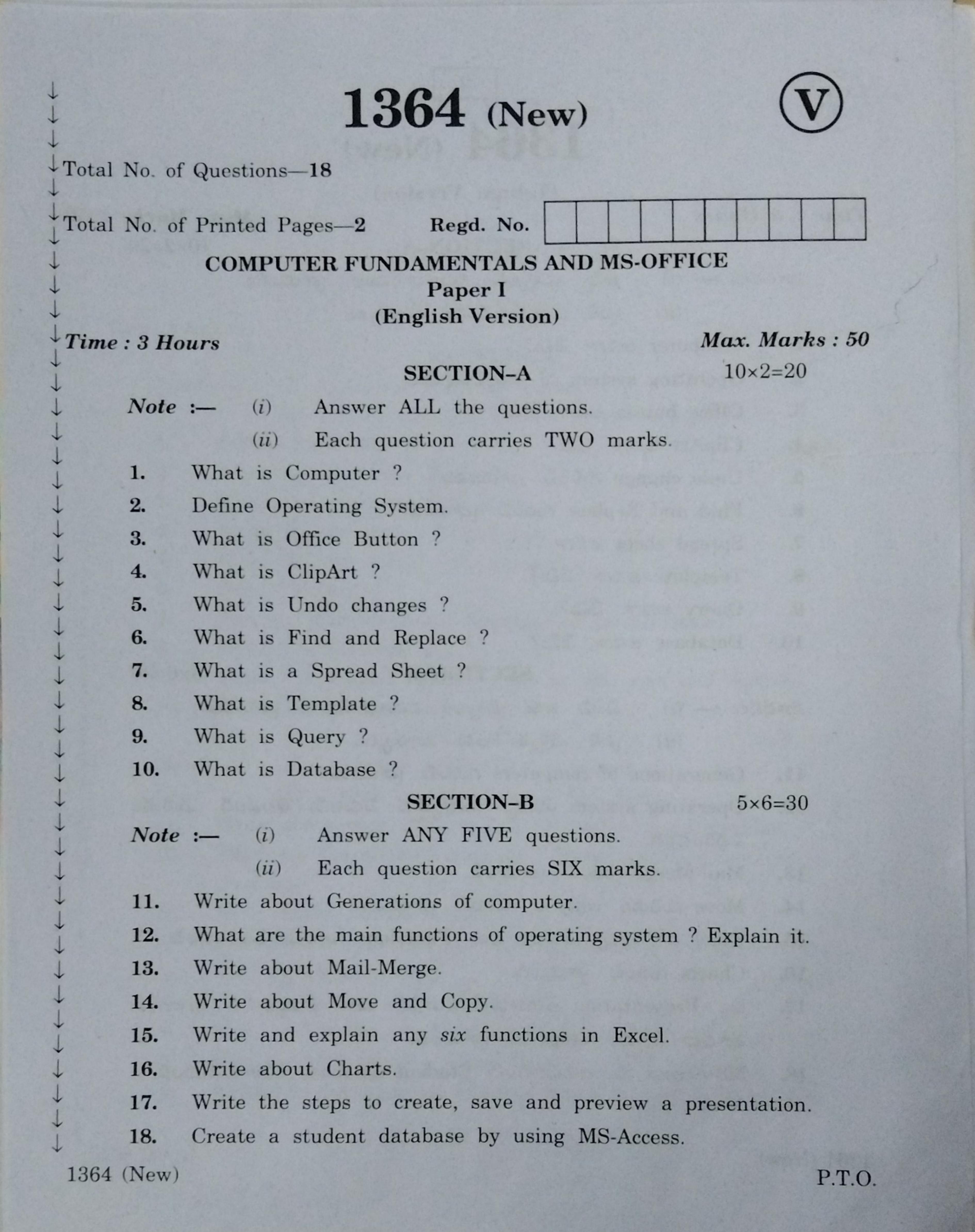 AP Inter 2nd Year Vocational Question Paper March - 2020 - Computer Fundamentals MS Office - I (2). pdf - Page 1