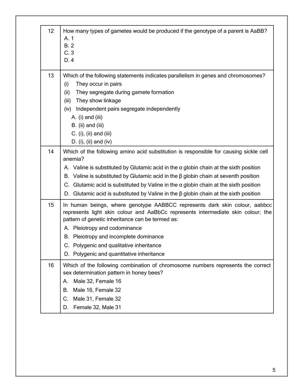 CBSE Class 12th Biology Sample Question Paper 2021-22 - Page 5