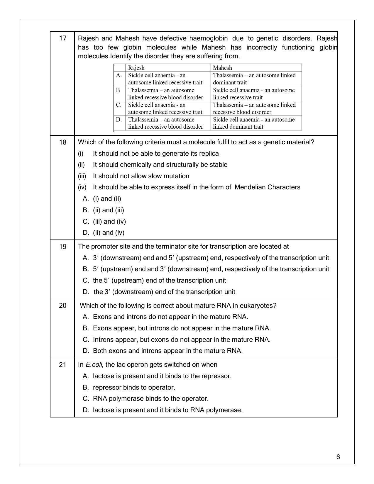 CBSE Class 12th Biology Sample Question Paper 2021-22 - Page 6