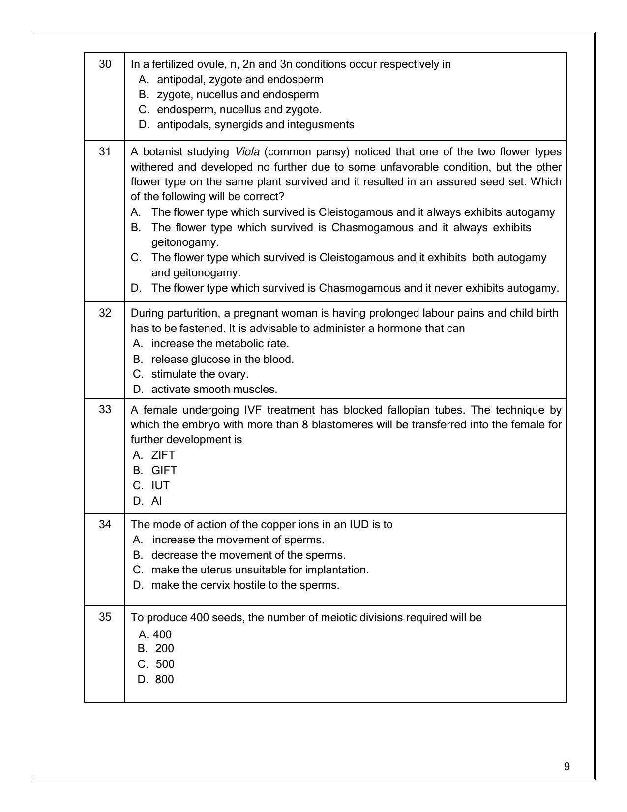 CBSE Class 12th Biology Sample Question Paper 2021-22 - Page 9