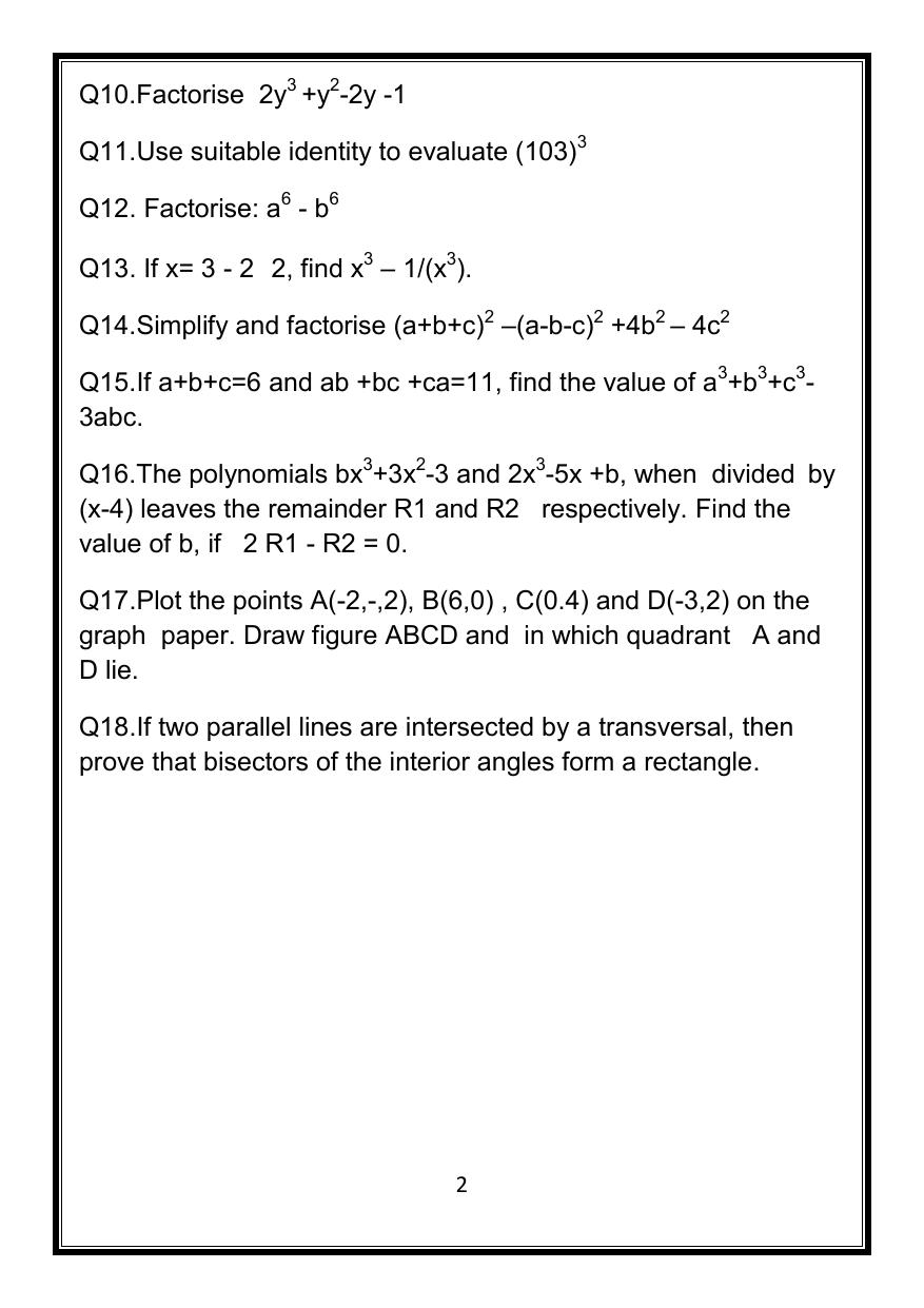 CBSE Worksheets for Class 9 Mathematics Assignment 2 - Page 2