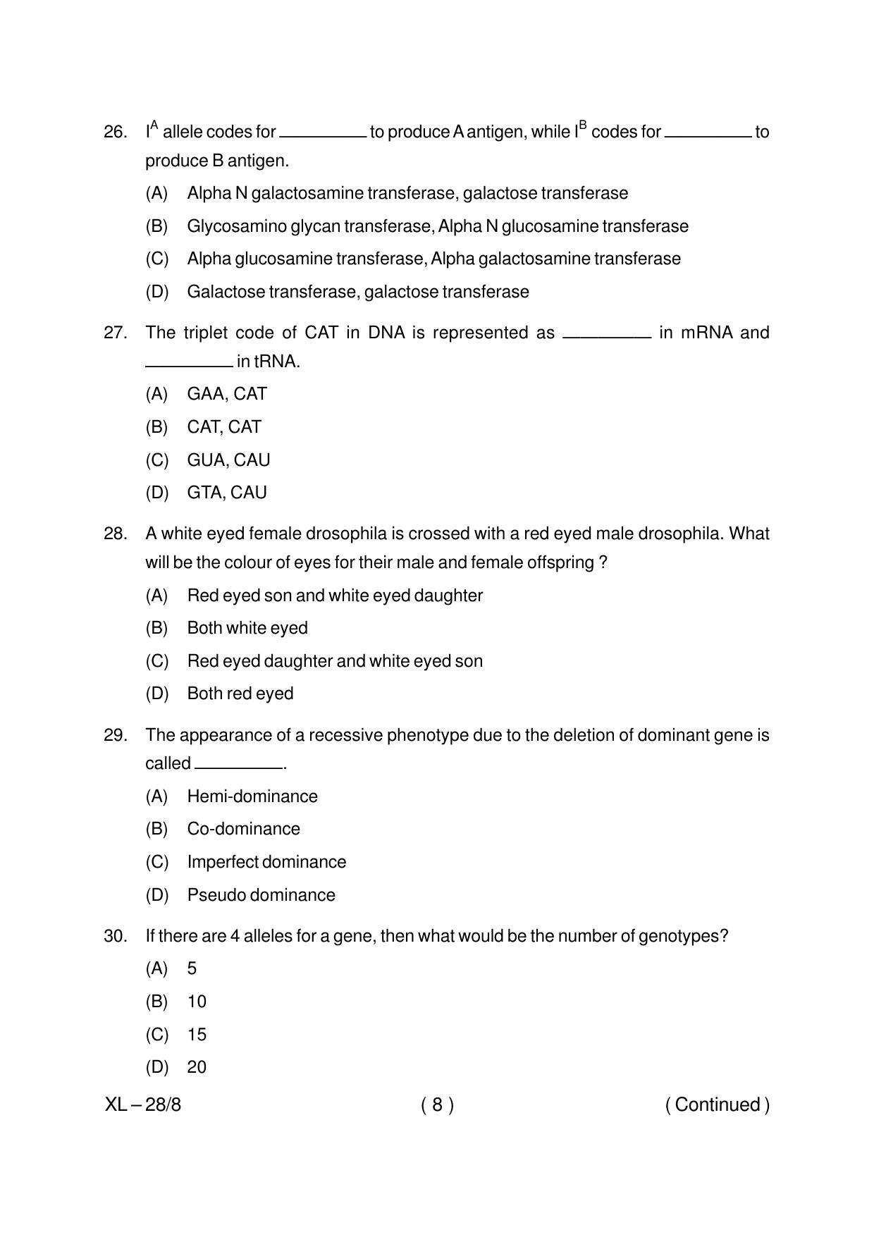 Odisha CPET LIFE SCIENCE 2020 Question Paper - Page 8