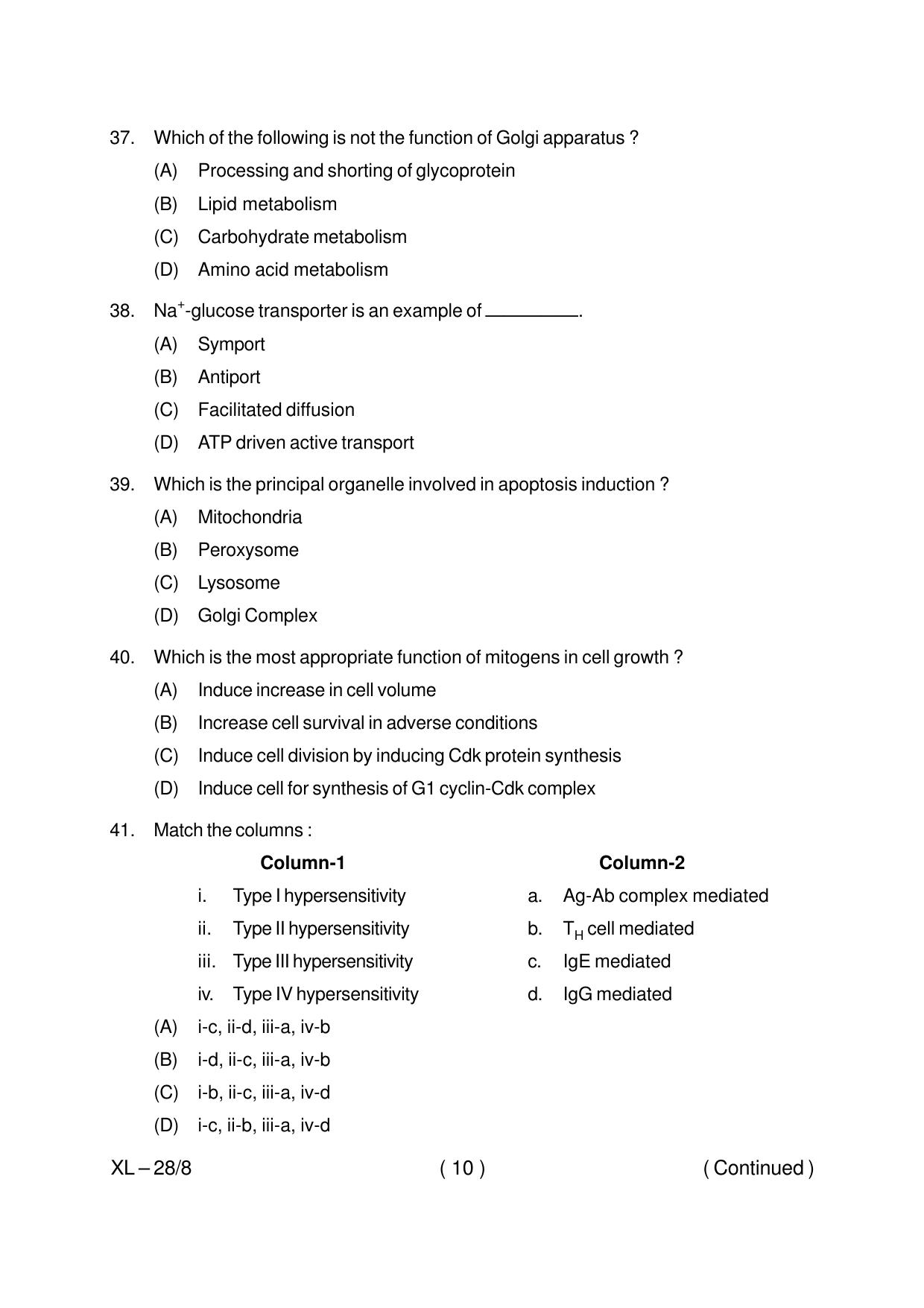 Odisha CPET LIFE SCIENCE 2020 Question Paper - Page 10