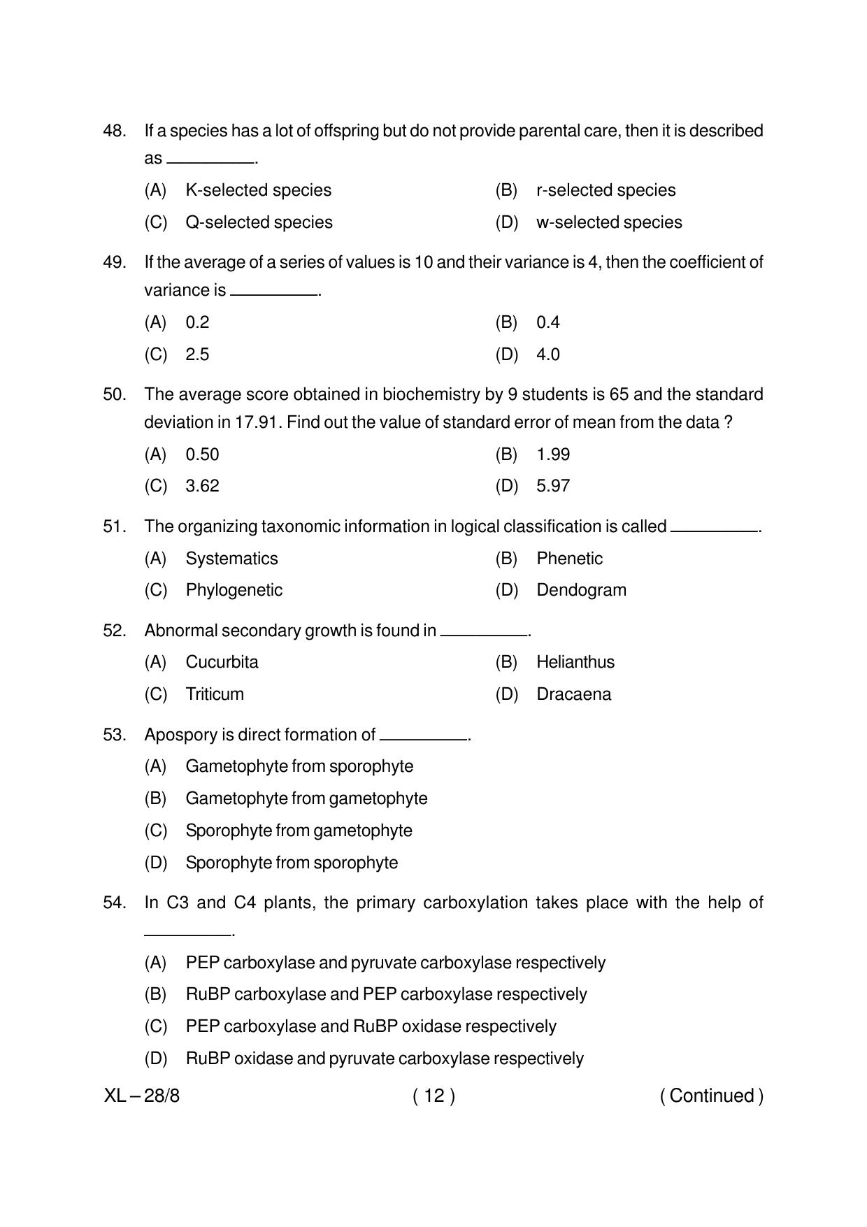 Odisha CPET LIFE SCIENCE 2020 Question Paper - Page 12