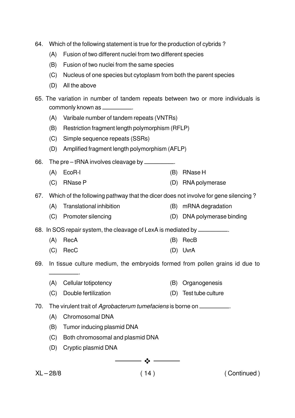 Odisha CPET LIFE SCIENCE 2020 Question Paper - Page 14