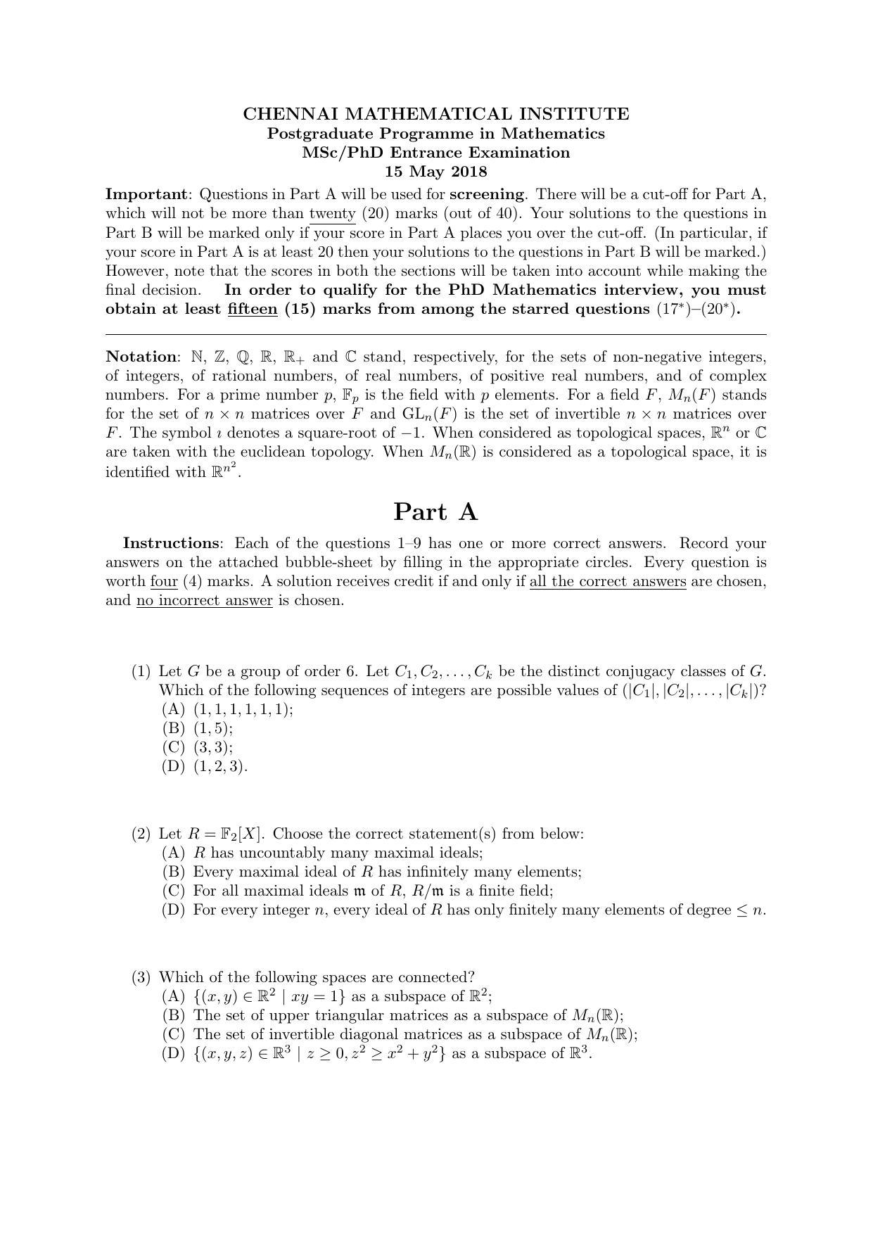CMI Entrance Exam 2018 Question Paper MSc/PhD Mathematics - Page 3