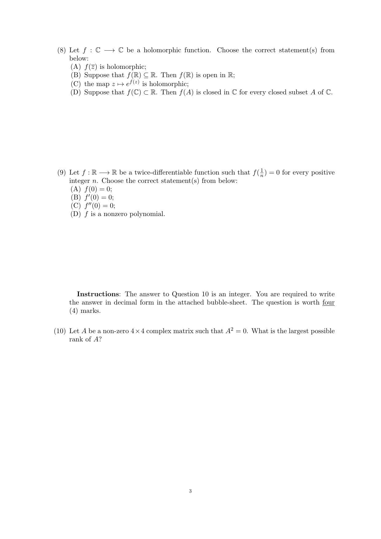 CMI Entrance Exam 2018 Question Paper MSc/PhD Mathematics - Page 5