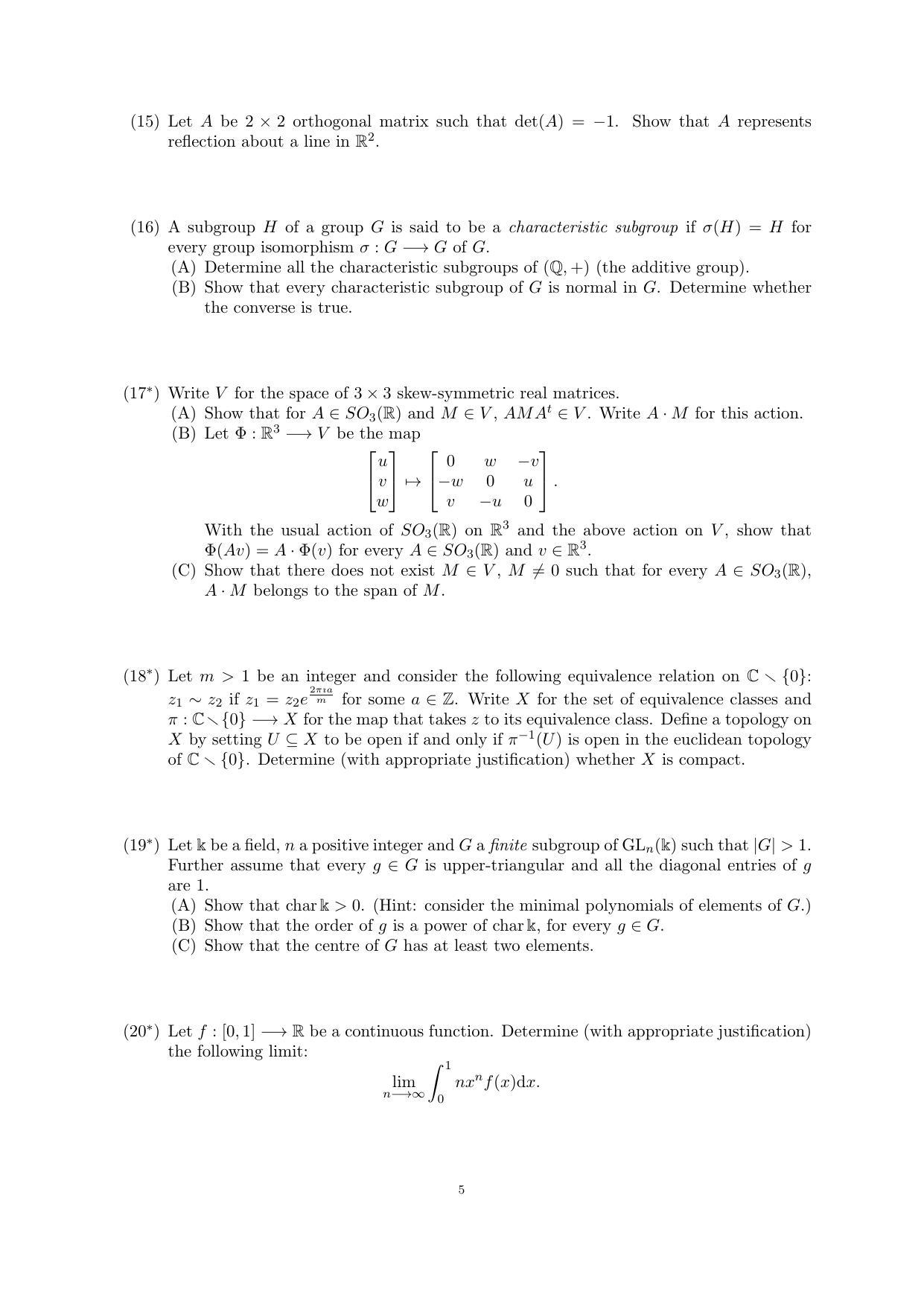 CMI Entrance Exam 2018 Question Paper MSc/PhD Mathematics - Page 7