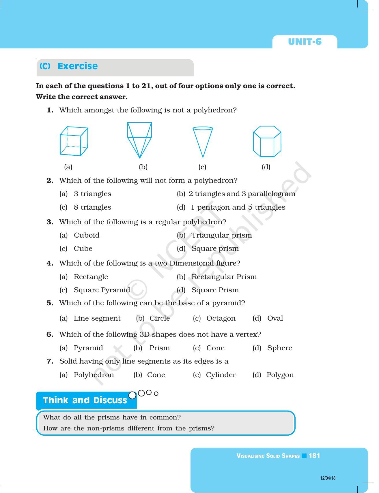 NCERT Exemplar Book for Class 8 Maths: Chapter 6- Visualising Solid Shapes - Page 11