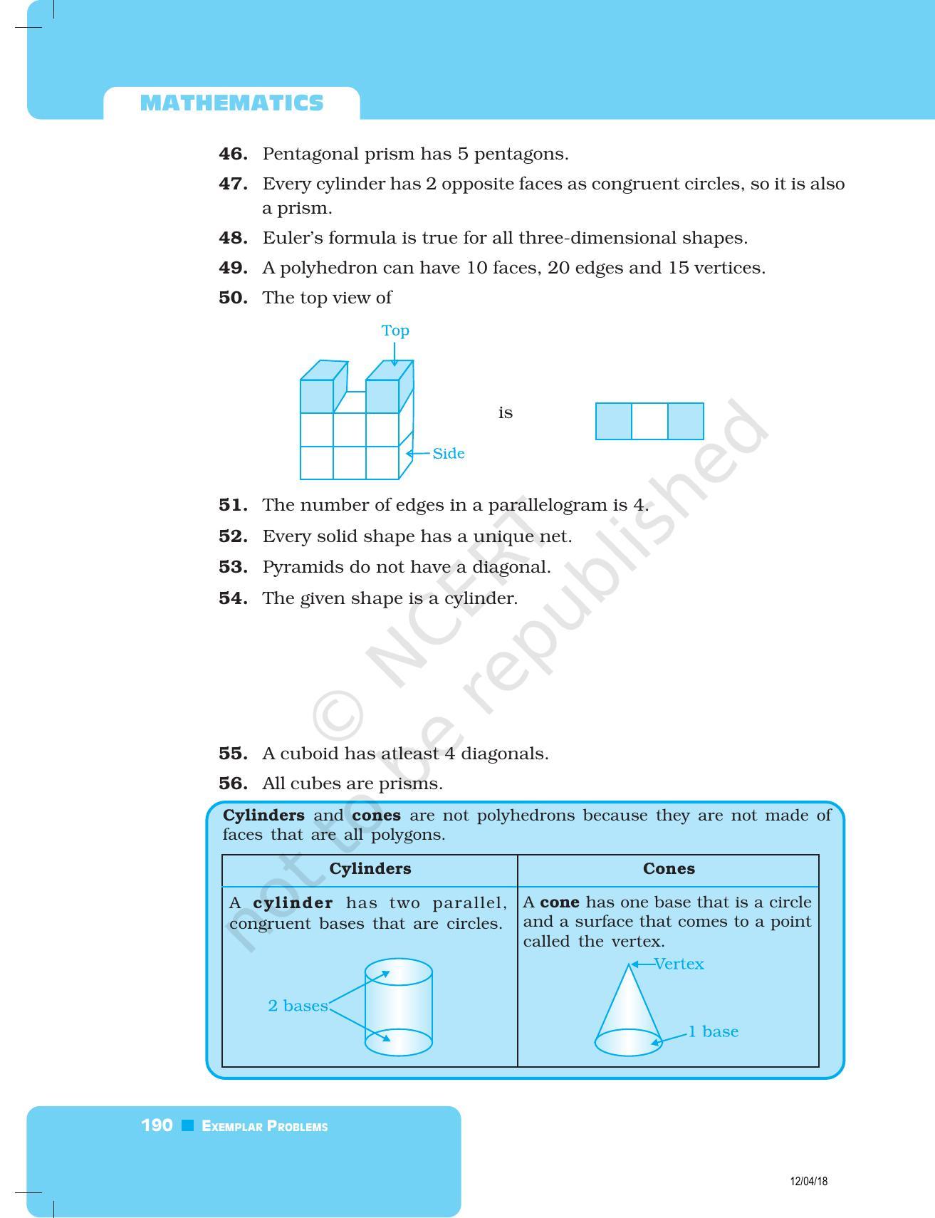 NCERT Exemplar Book for Class 8 Maths: Chapter 6- Visualising Solid Shapes - Page 20