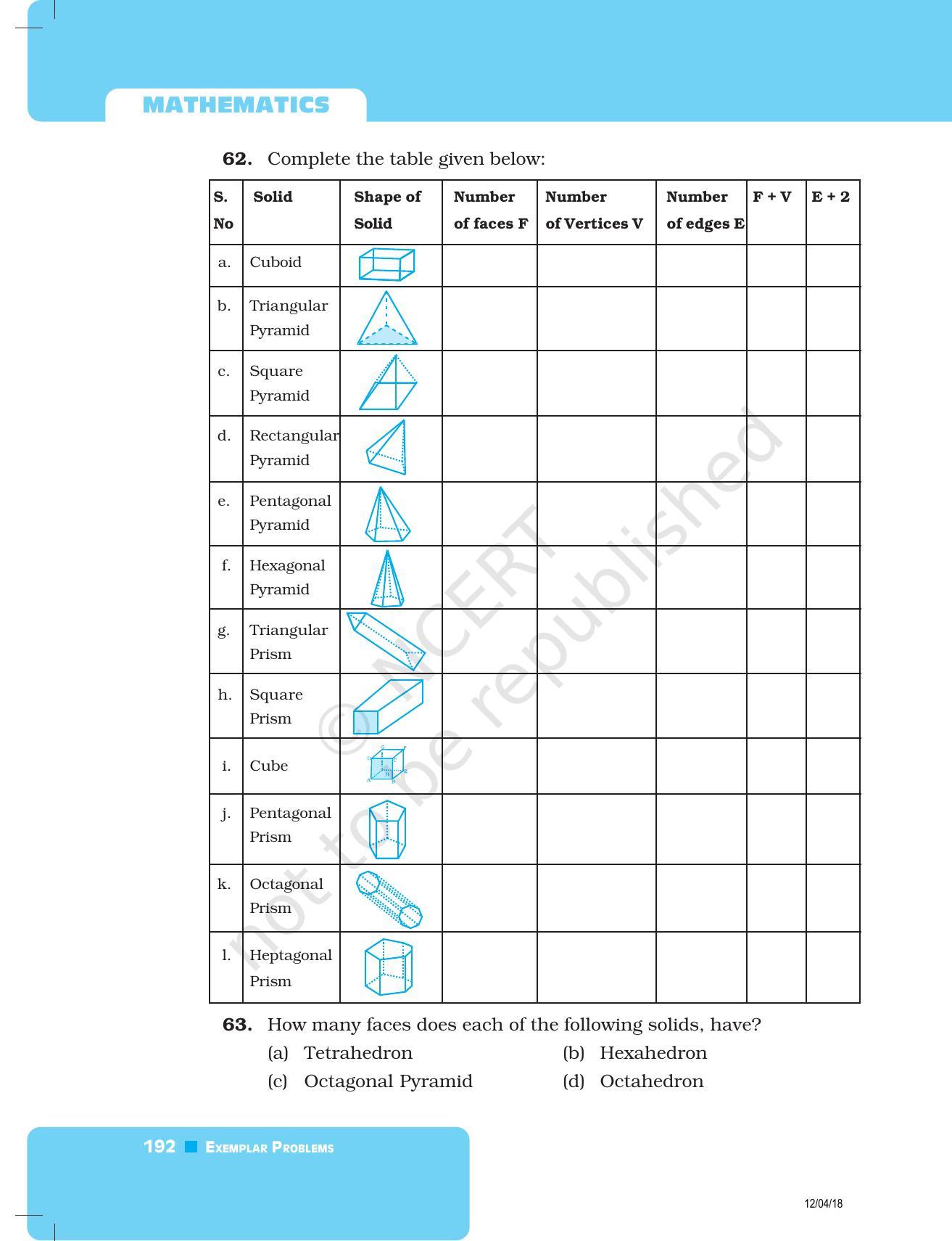 NCERT Exemplar Book for Class 8 Maths: Chapter 6- Visualising Solid Shapes - Page 22