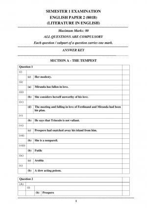 SEMESTER 1 EXAMINATION ENGLISH PAPER 2 (801B) (LITERATURE IN ENGLISH)