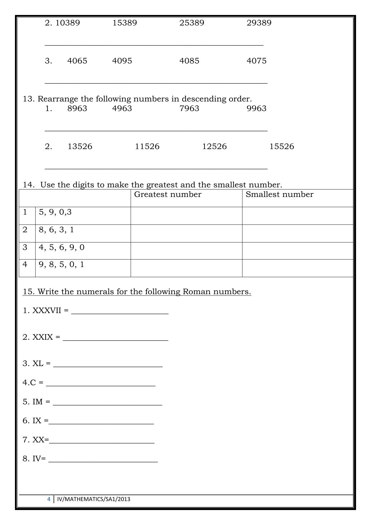 Worksheet for Class 4 Maths Assignment 66 Place Value - Page 4